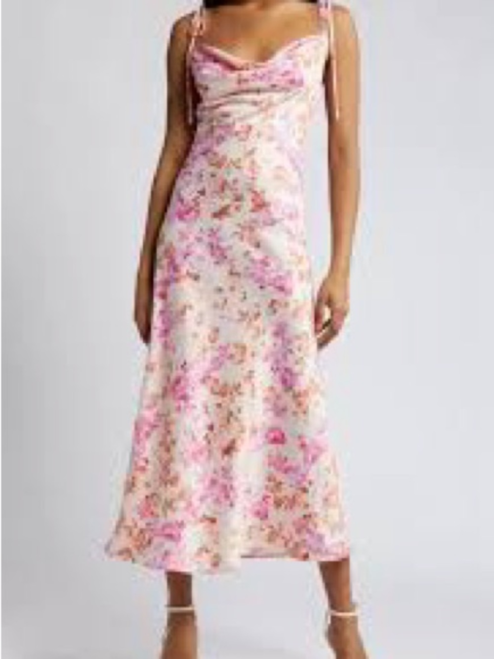 Nwt🌟 WAYF The Beverly Cowl Neck Midi Dress In Apricot Roses🌟